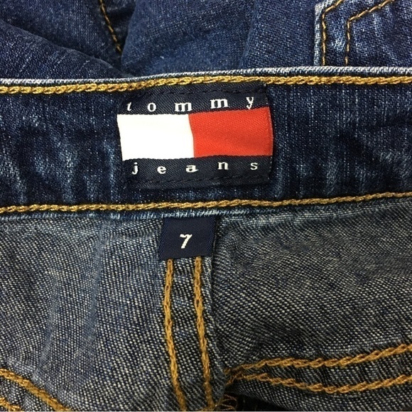 TOMMY JEANS Shorts Vintage Y2K 2002 Denim Spellout Waistband Embroidered Size 7 - Picture 7 of 10